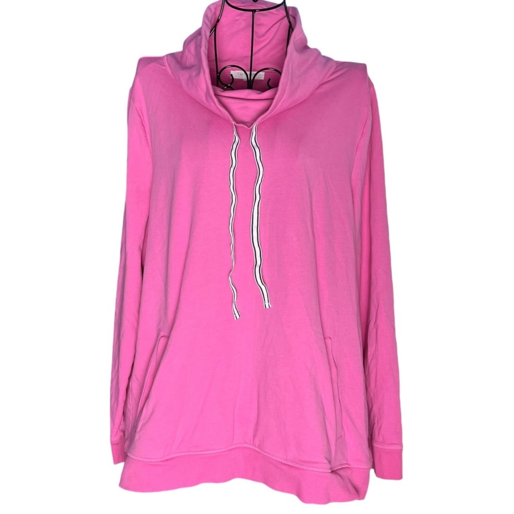 T by Talbots Womens Pink Cowl Neck Drawstring Cotton Blend Sweatshirt Size‎ M